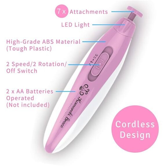 Electric Nail File Manicure & Pedicure Set:2Speed Battery Operated Nail File Kit - Picture 4 of 8